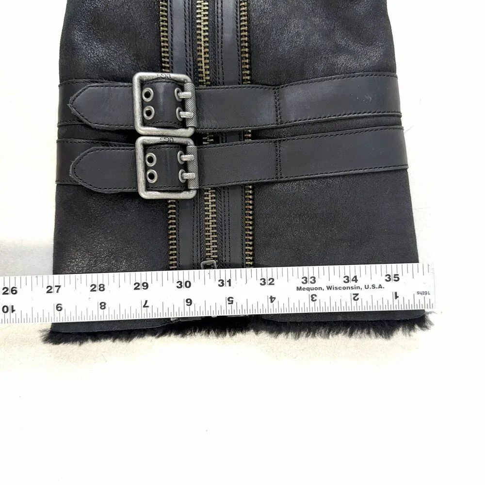 UGG Moto Punk OTK Boot Black Biker Buckle Zipper Round Toe Women's Size 10